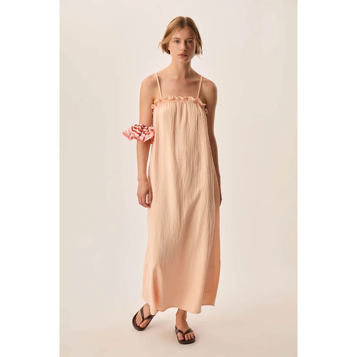 Maxi abito con spalline sottili, SOPERA pesca, DES PETITS HAUTS