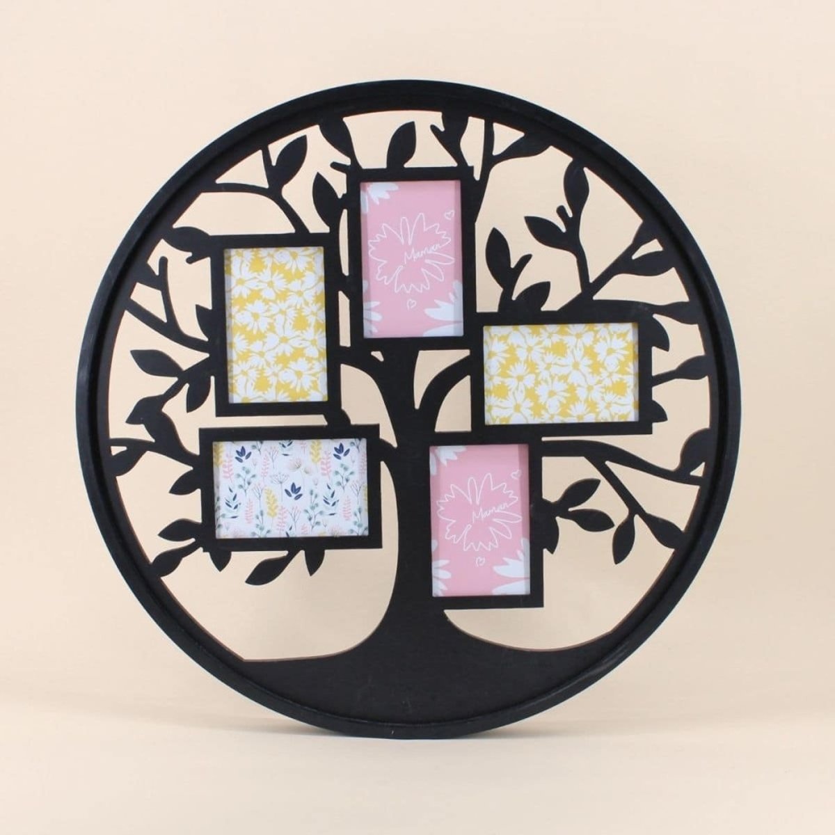 Cadre photos 5 vues rond arbre de vie 60cm noir, ORNAMI