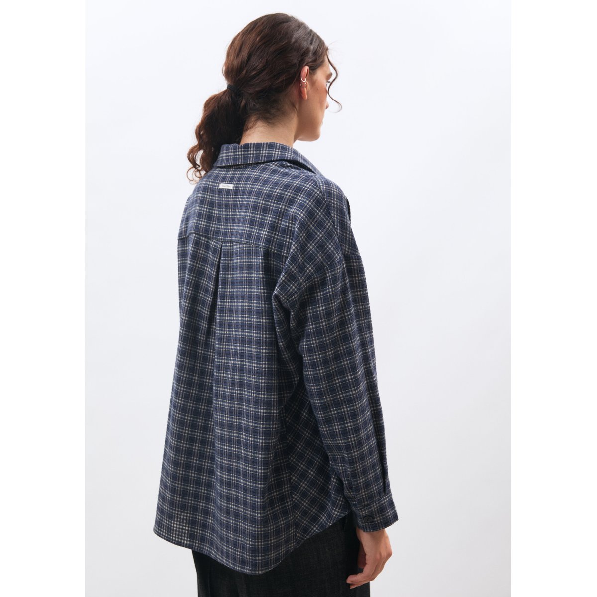 Chemise oversize manches longues à carreaux marine, HUMILITY