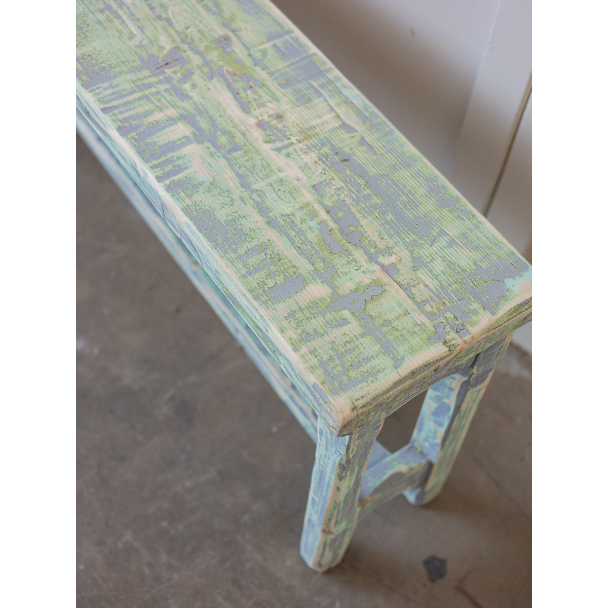 Banc de ferme patiné Antoine N°516 - Bon état vert d'eau, DEBONGOUT
