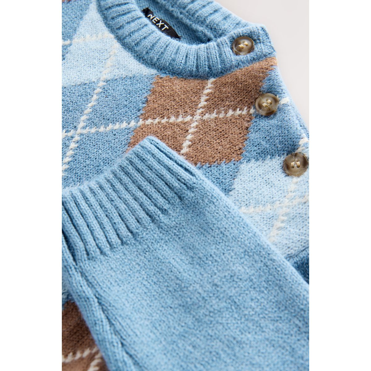 Pull ras du cou en maille de coton argyle bleu, NEXT