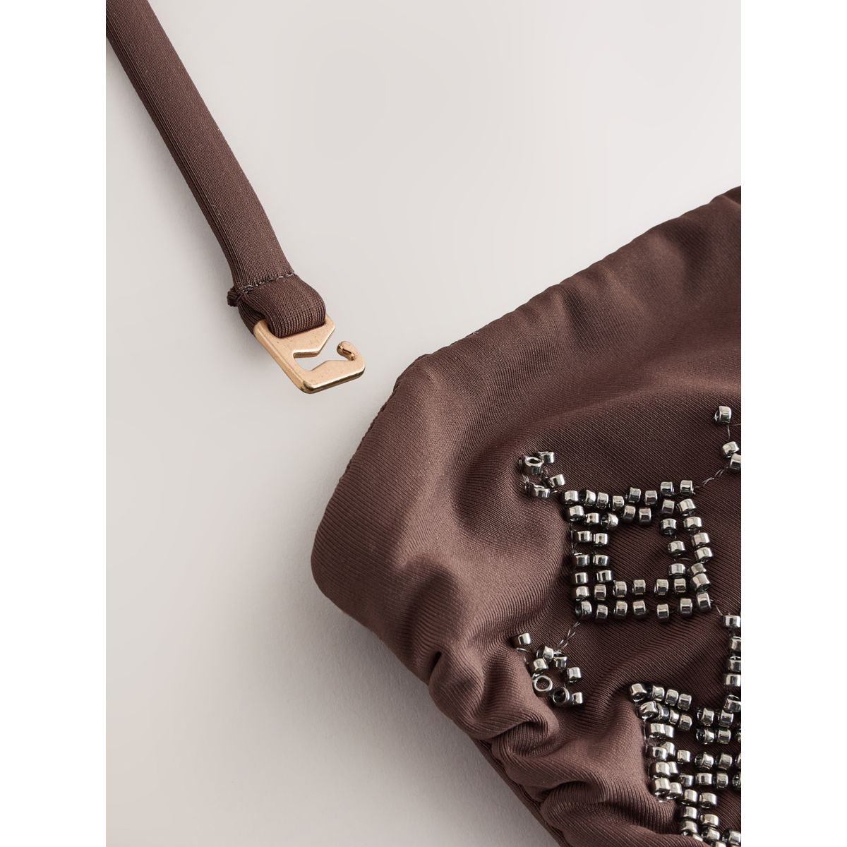 Haut de bikini bandeau orné perles marron chocolat, NEXT