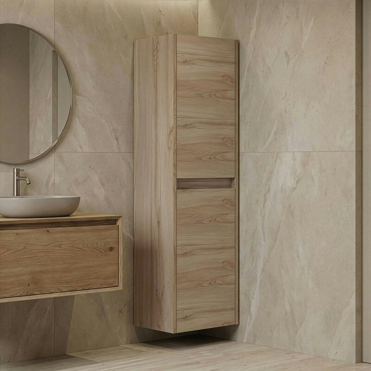 Colonne salle de bains suspendue 2 portes MOANA bois clair, PIER IMPORT