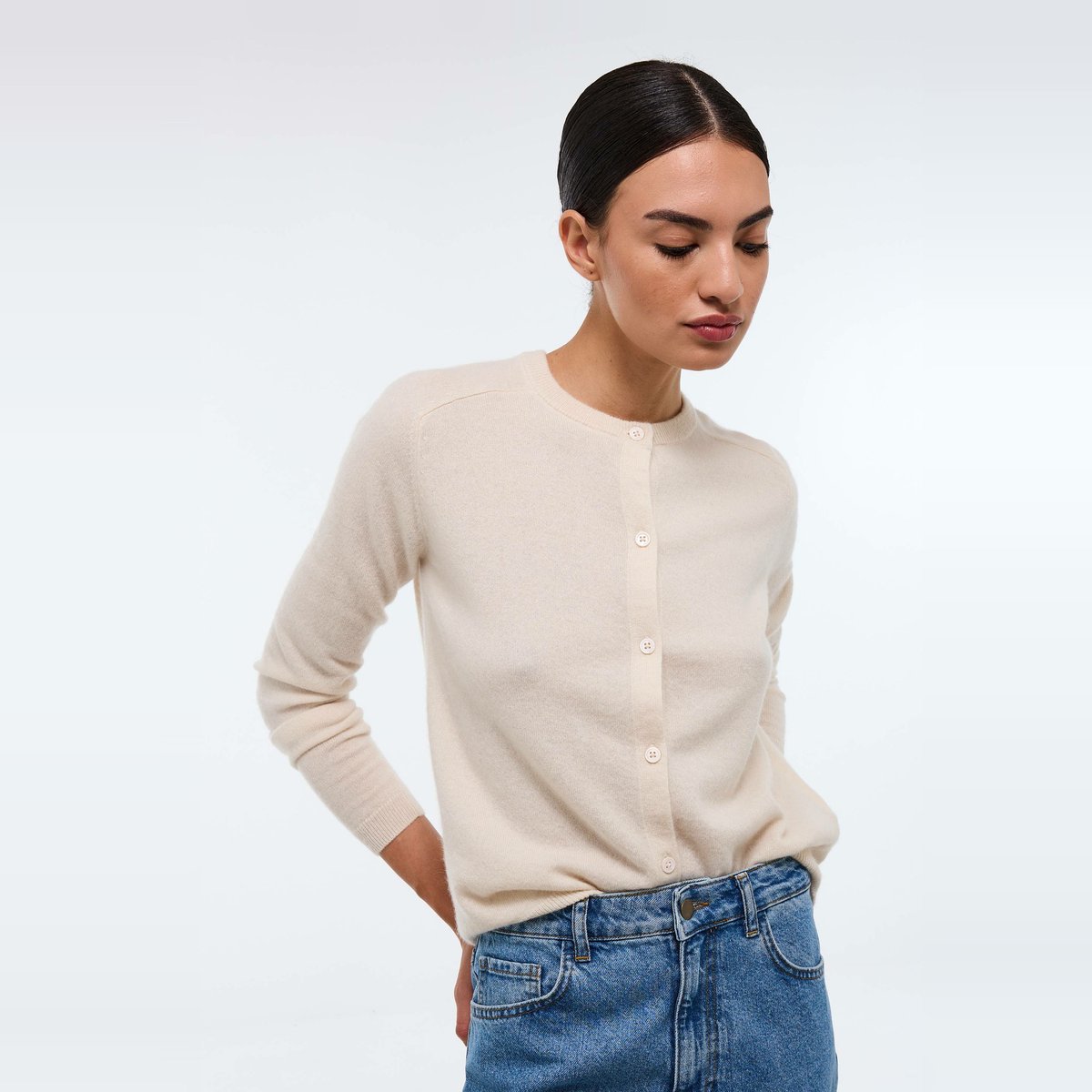 Cardigan col rond en cachemire enduit, MONOPRIX