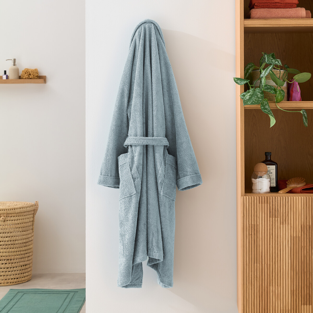 Peignoir éponge col châle 450g/m², Haxel bleu grisé, LA REDOUTE INTERIEURS