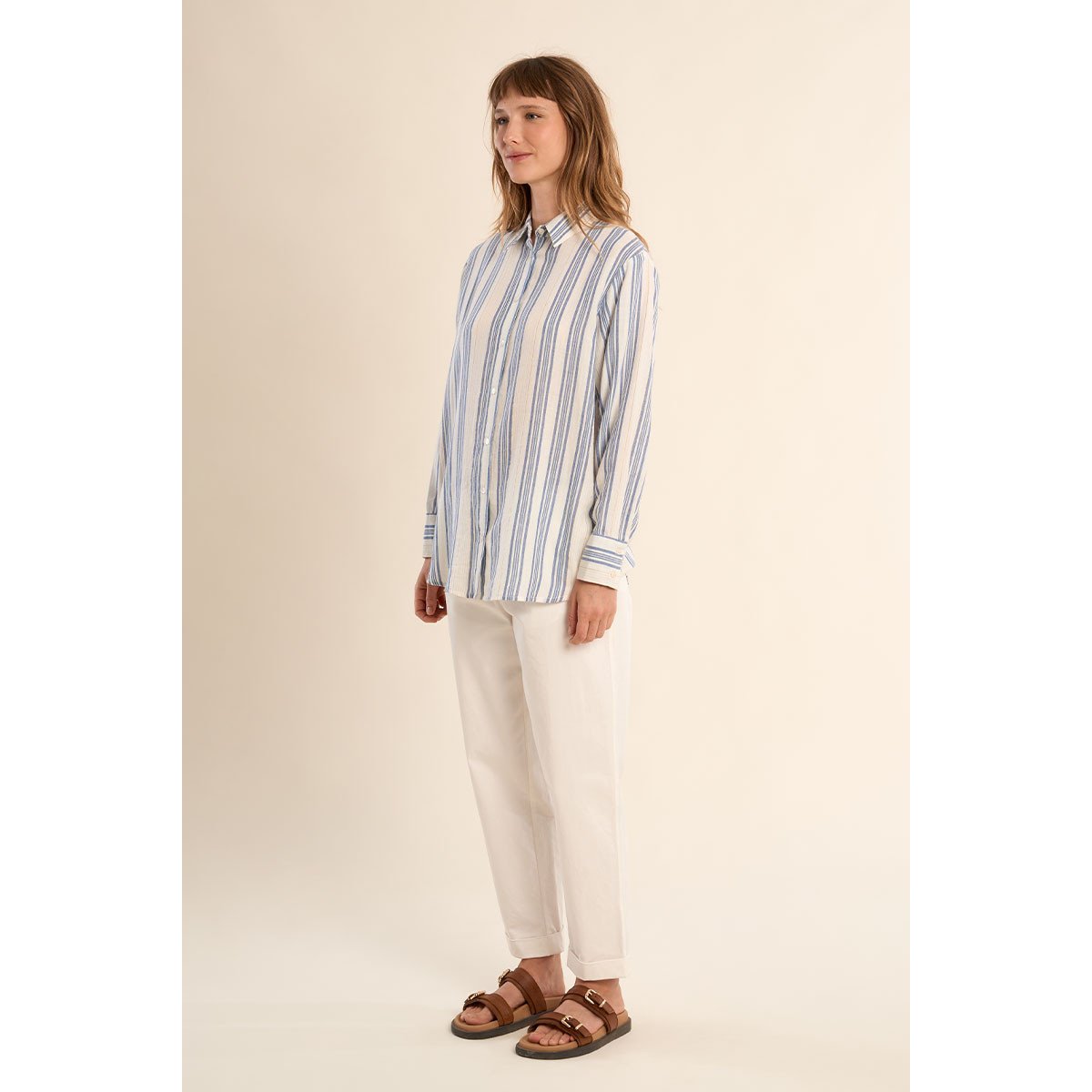 Chemise en coton, rayée bleu, MOLLY BRACKEN