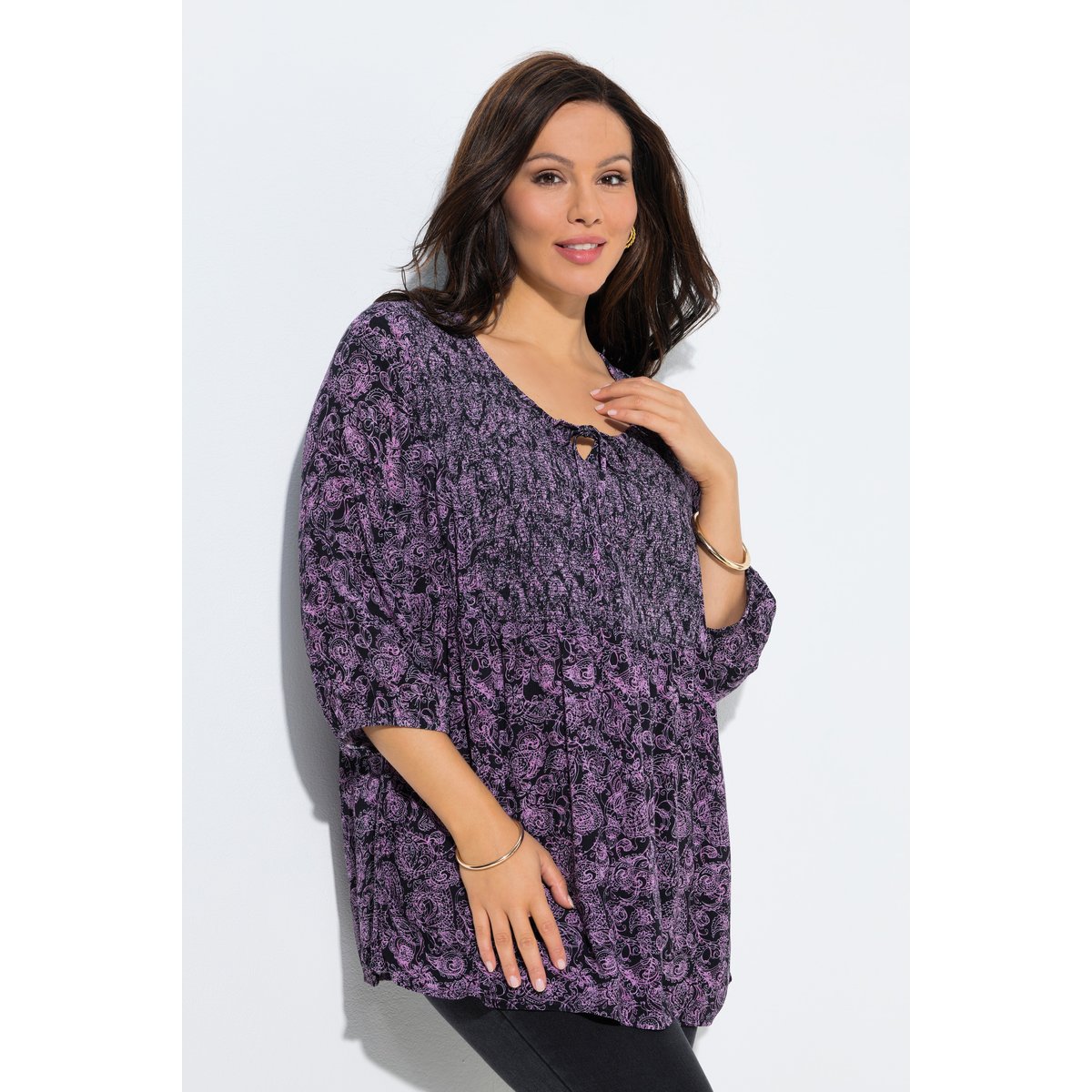 Blouse smockée noir, ULLA POPKEN