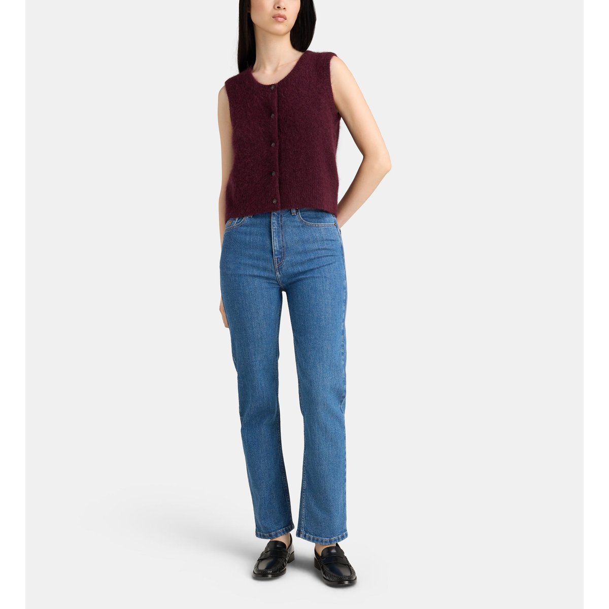 Gilet sans manches okamille maille longue soyeuse bordeaux, JODHPUR