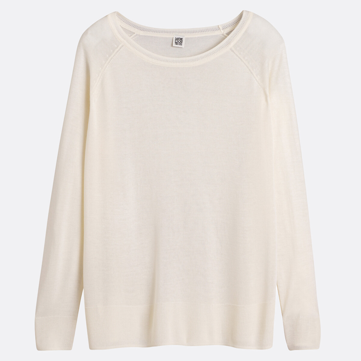 Maglione girocollo in maglia fine, maniche lunghe beige, LA REDOUTE COLLECTIONS