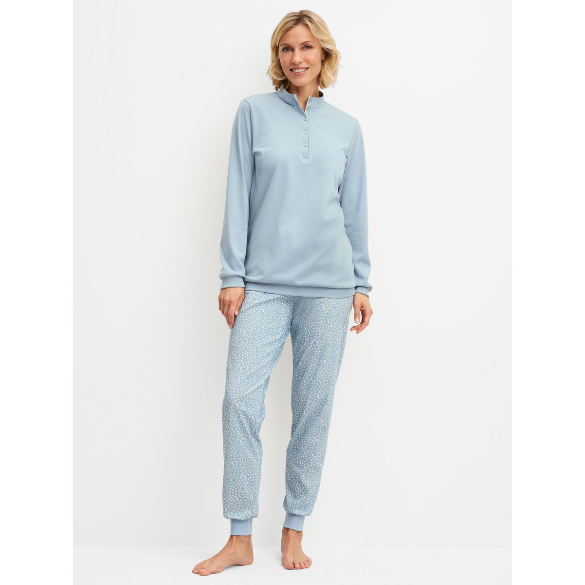 Pyjama à bord-côte manches longues Coton MIDNIGHT DREAMS dusty grey, CALIDA