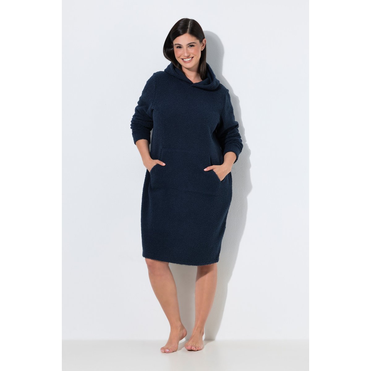 Robe d'intérieur en polaire bouclée bleu nuit, ULLA POPKEN