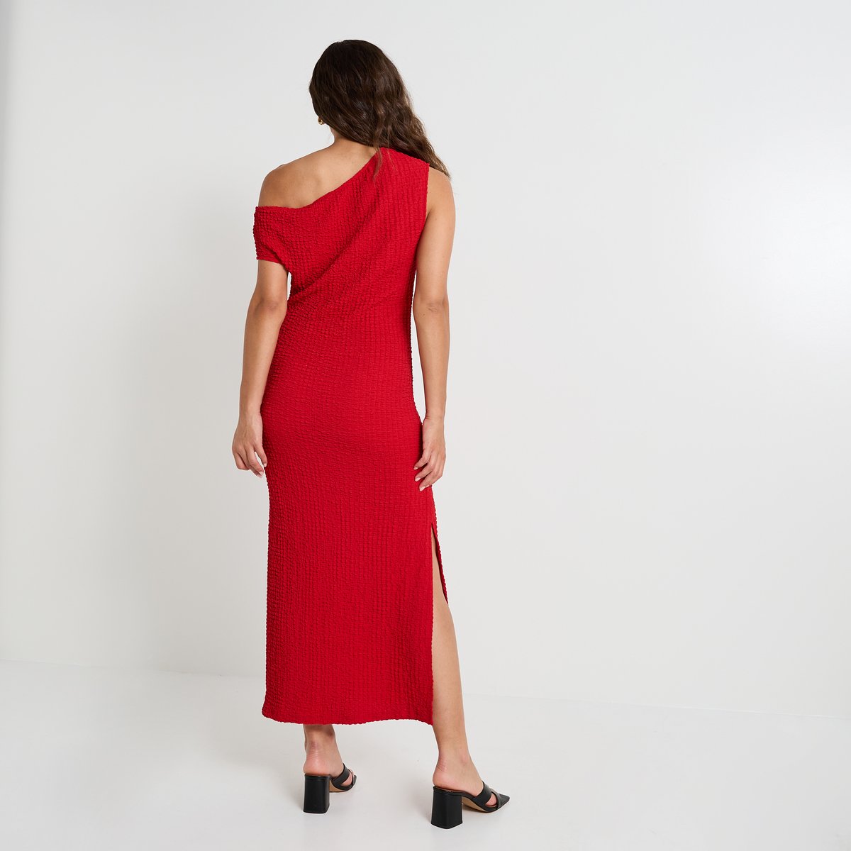 Robe longue en maille gaufrée orange rouge, GRAIN DE MALICE