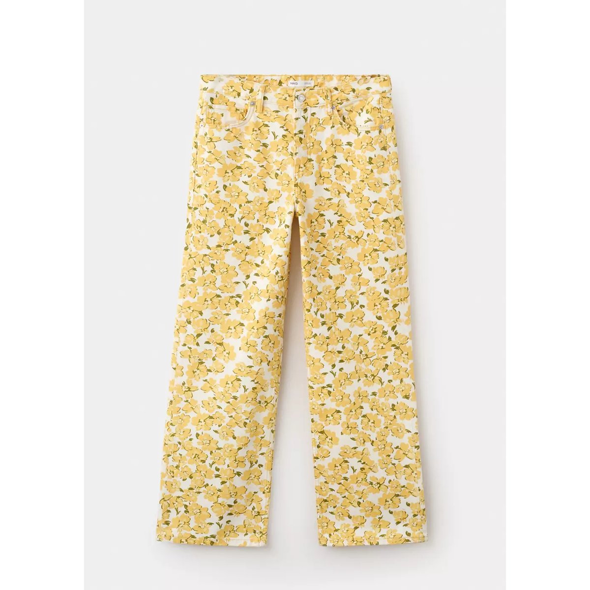 Jean droit imprimé fleuri jaune, MANGO