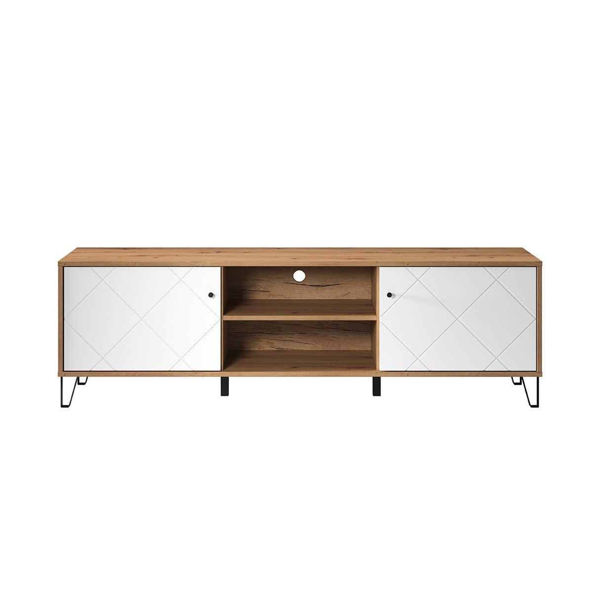 Meuble TV 2 portes et 2 niches blanc mat L183 cm - Touch blanc, CALICOSY