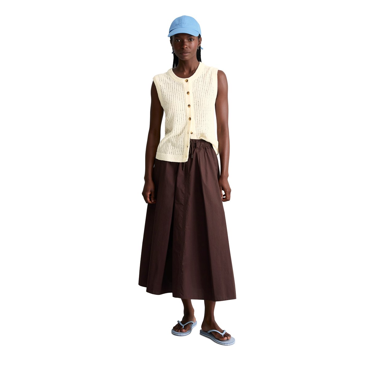Cardigan sans manches slim en doux mélange de coton organique nature, MARC O’POLO DENIM