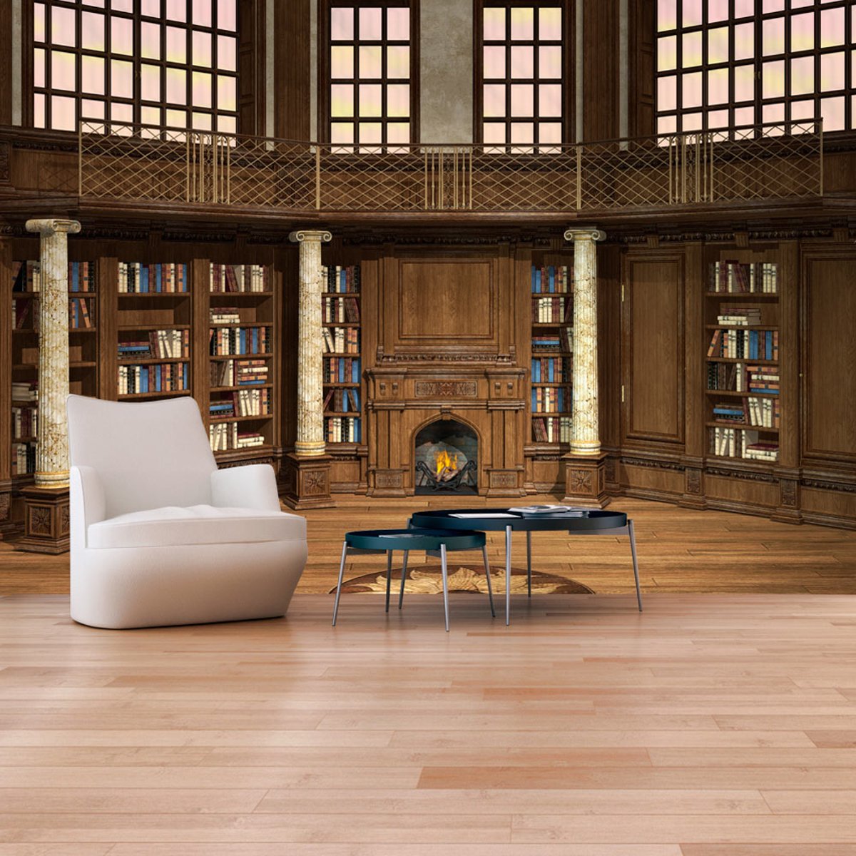 Papier peint intissé panoramique 3D et Perspective Library of Dreams bleu, EDEN