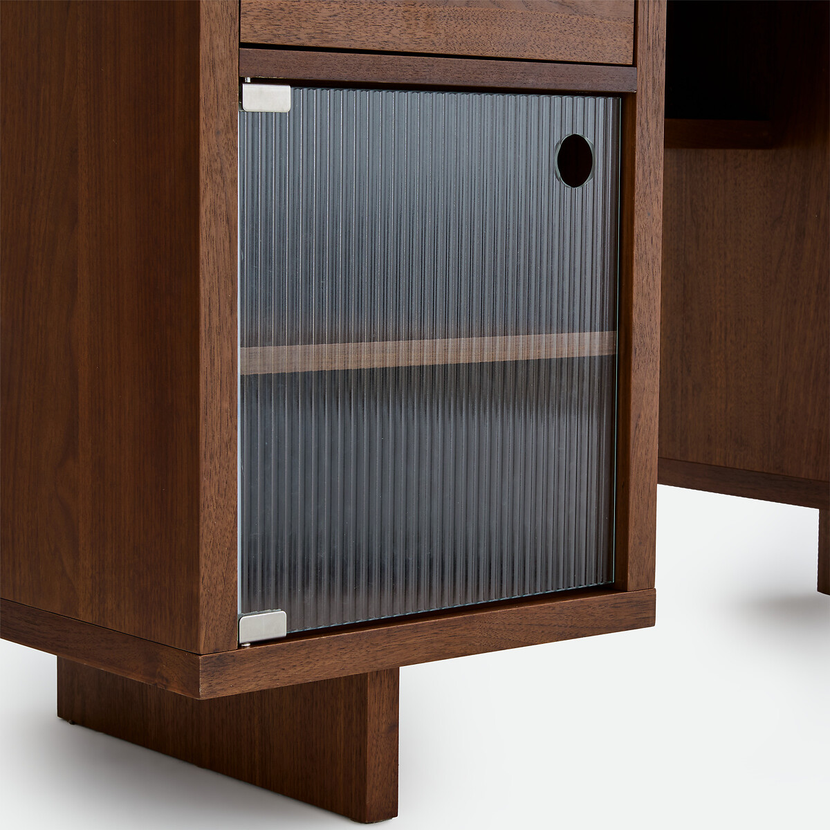 Bureau, plaqué noyer, portes verre strié, DELLO coloris noyer, LA REDOUTE INTERIEURS