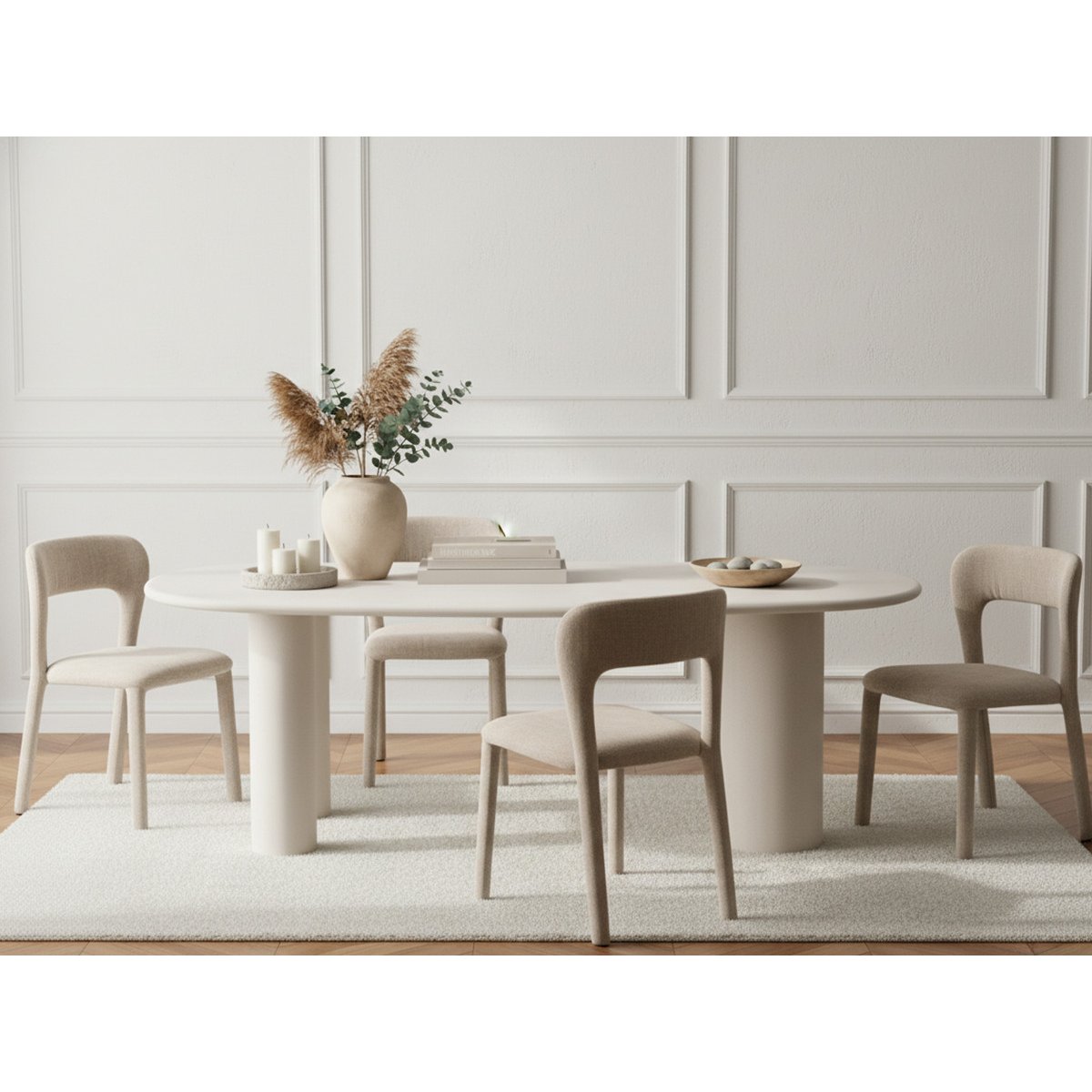 Table à manger ovale CONSTANCE 200 cm beige effet béton beige, BOBOCHIC