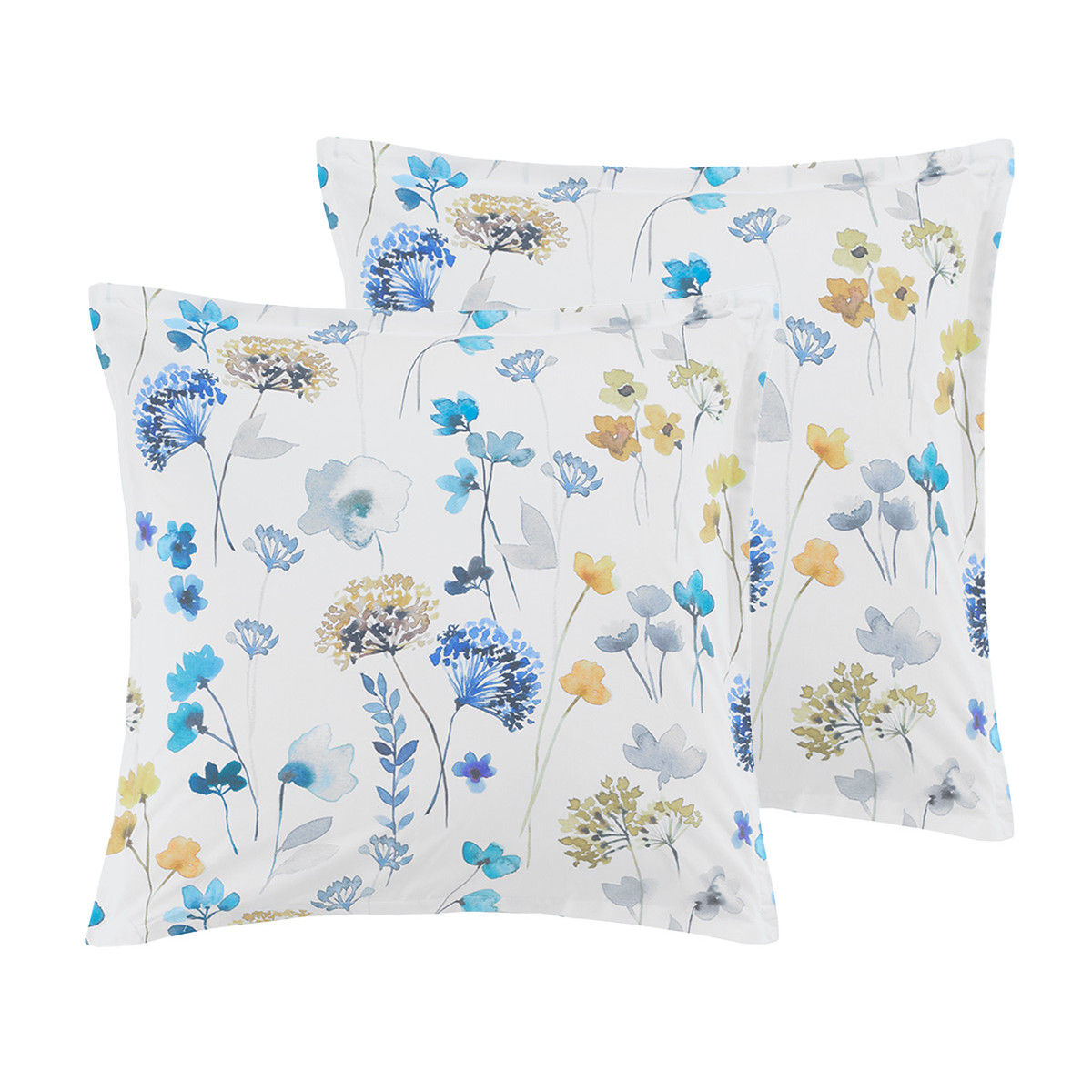 Lot de 2 taies d'oreillers en percale de coton AGATHA aqua sea, SENSEI MAISON