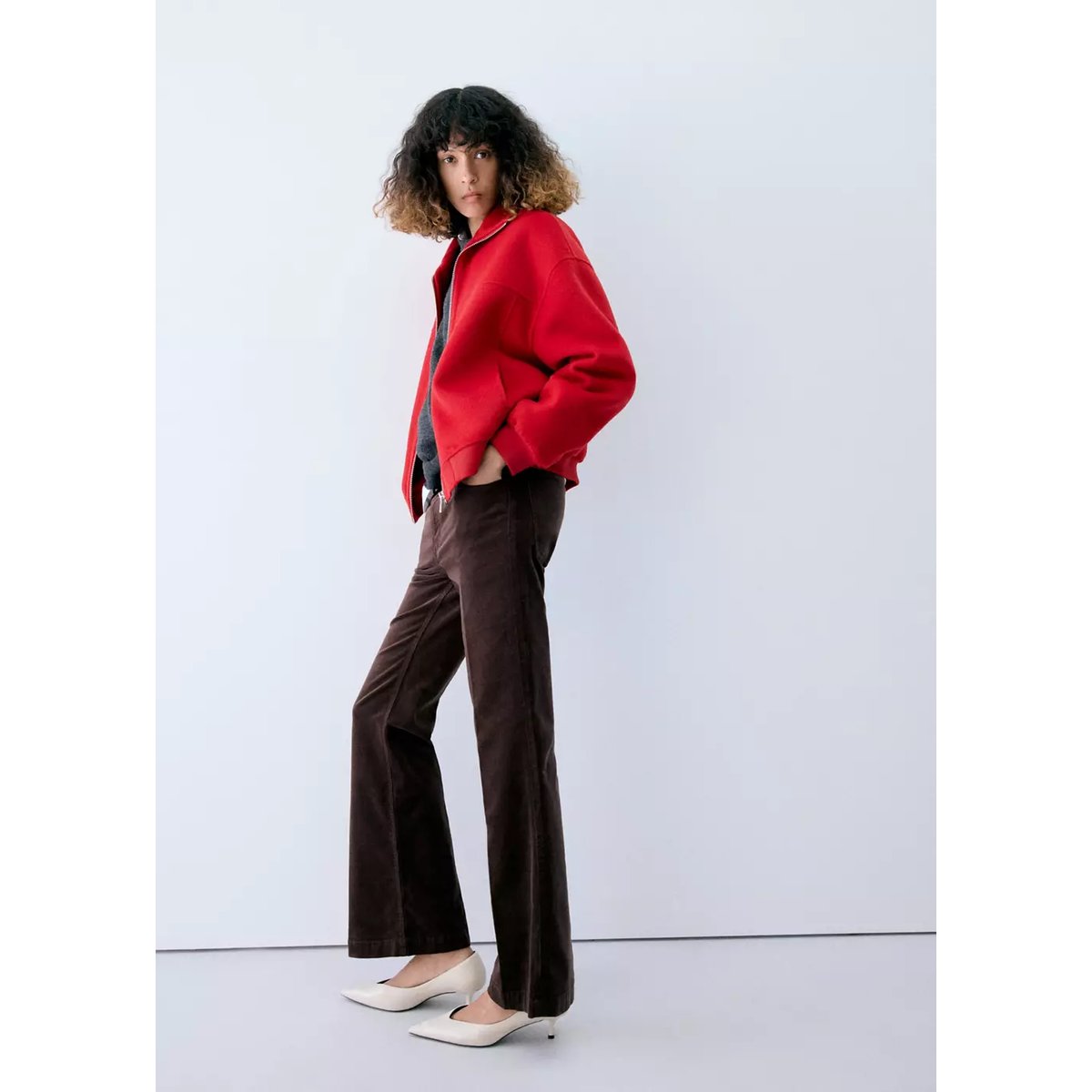 Pantalon flare velours côtelé marron, MANGO