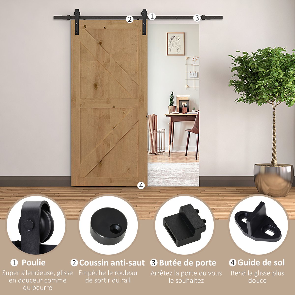 Kit de quincaillerie pour porte coulissante noir, HOMCOM