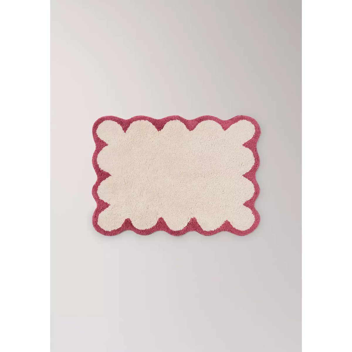 Tapis de salle de bain en coton à bord ondulé contrasté corail, MANGO HOME