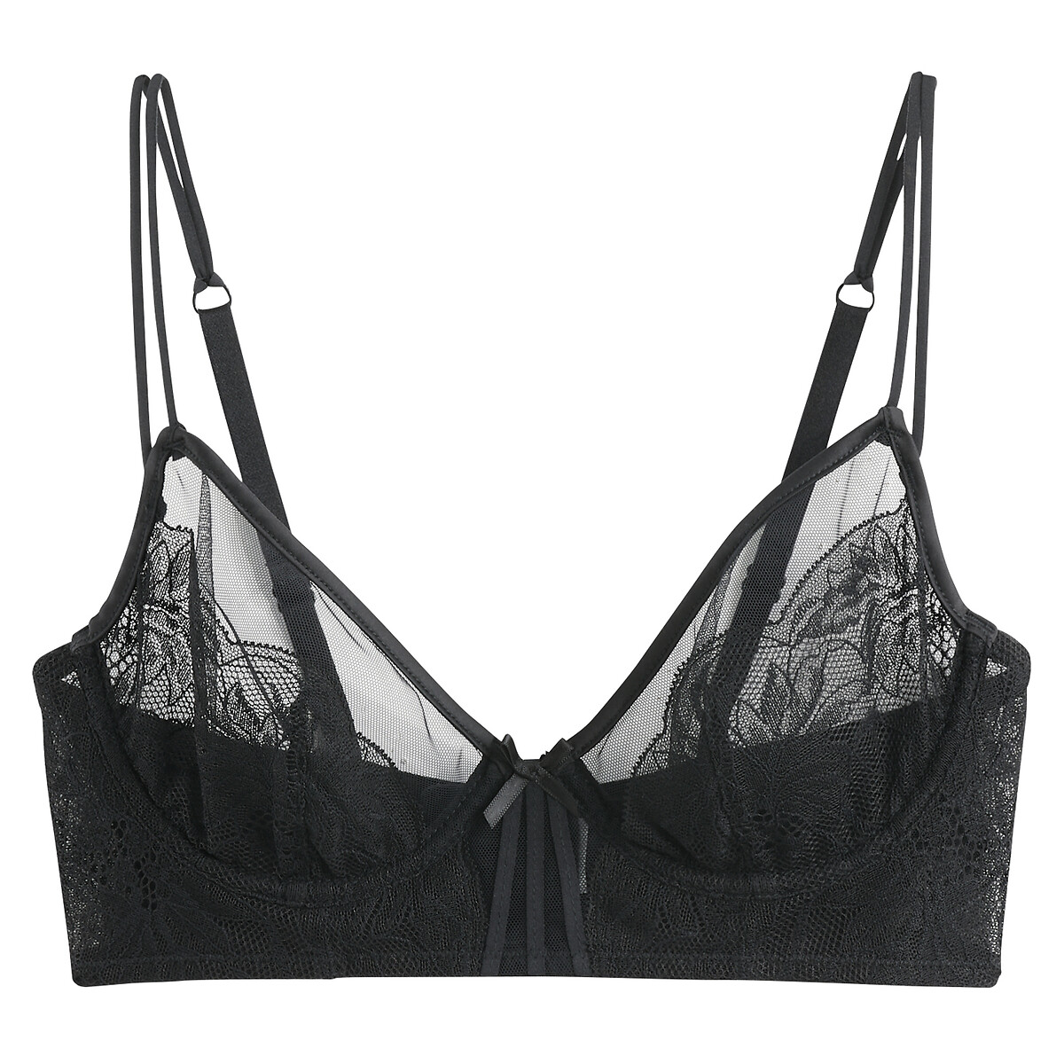 Soutien-gorge bustier en dentelle et tulle noir, SUITE PRIVEE