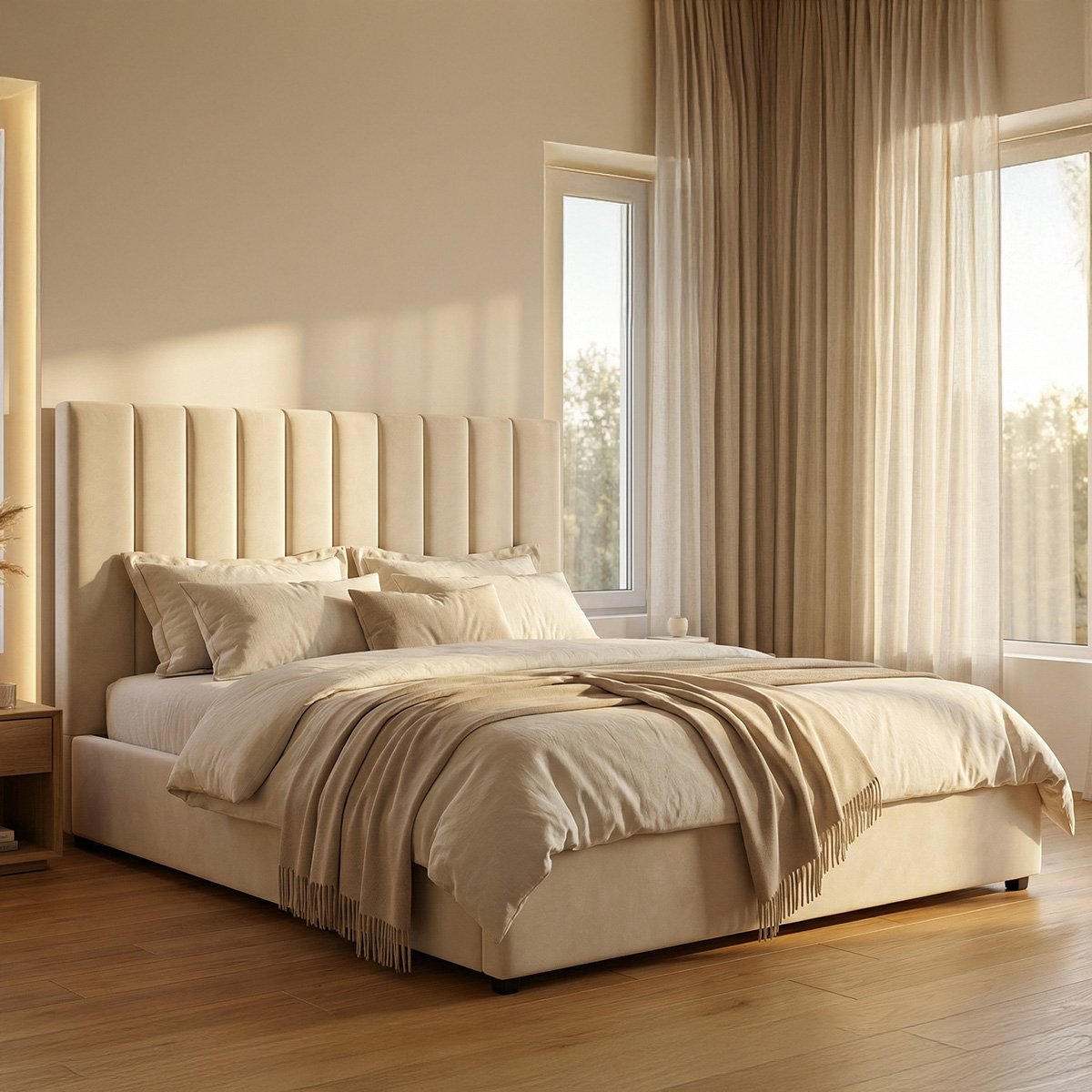 Lit coffre - Velours beige - GIULIA beige, MAISON AUBERTIN