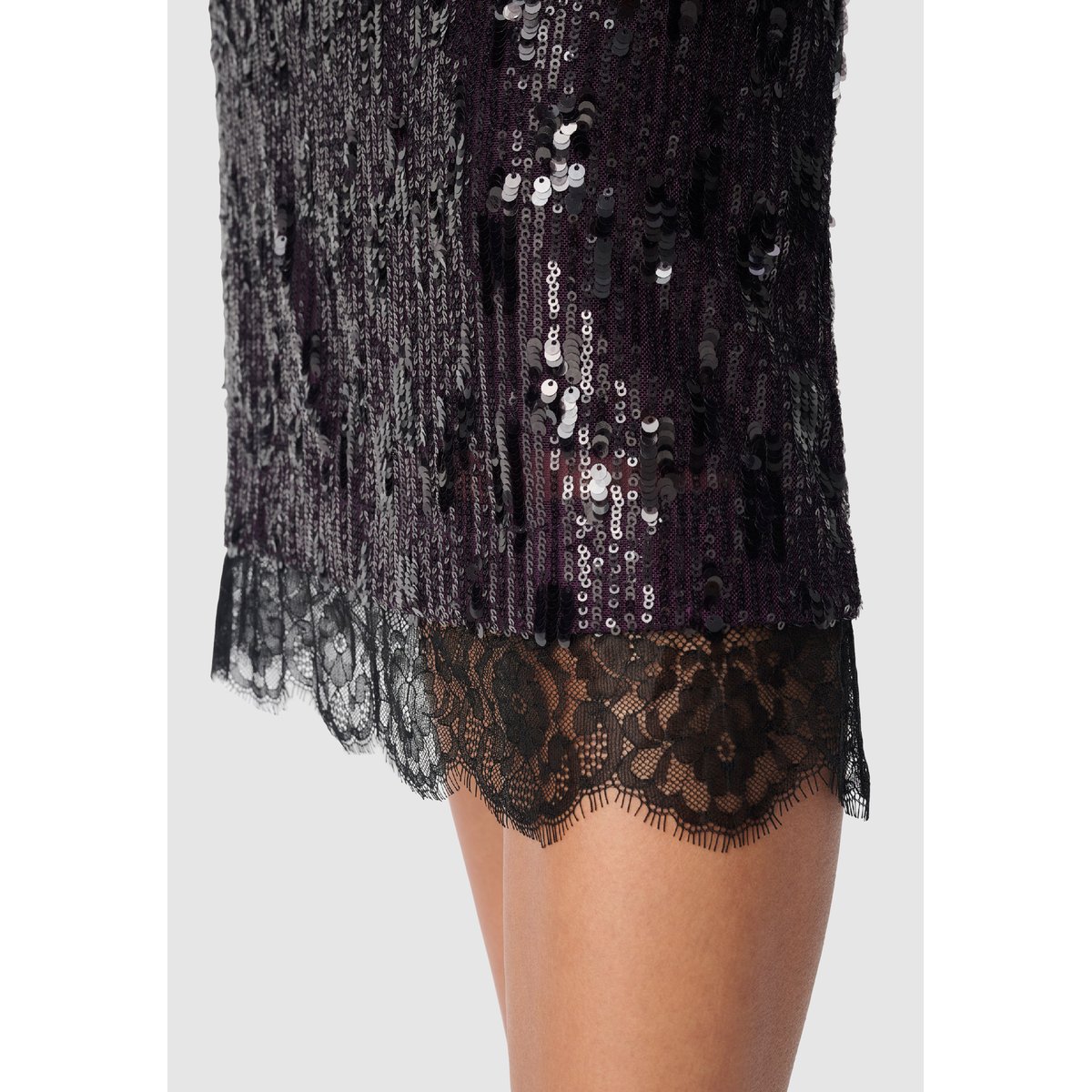 Jupe brodée sequins bande dentelle violet foncé, IKKS