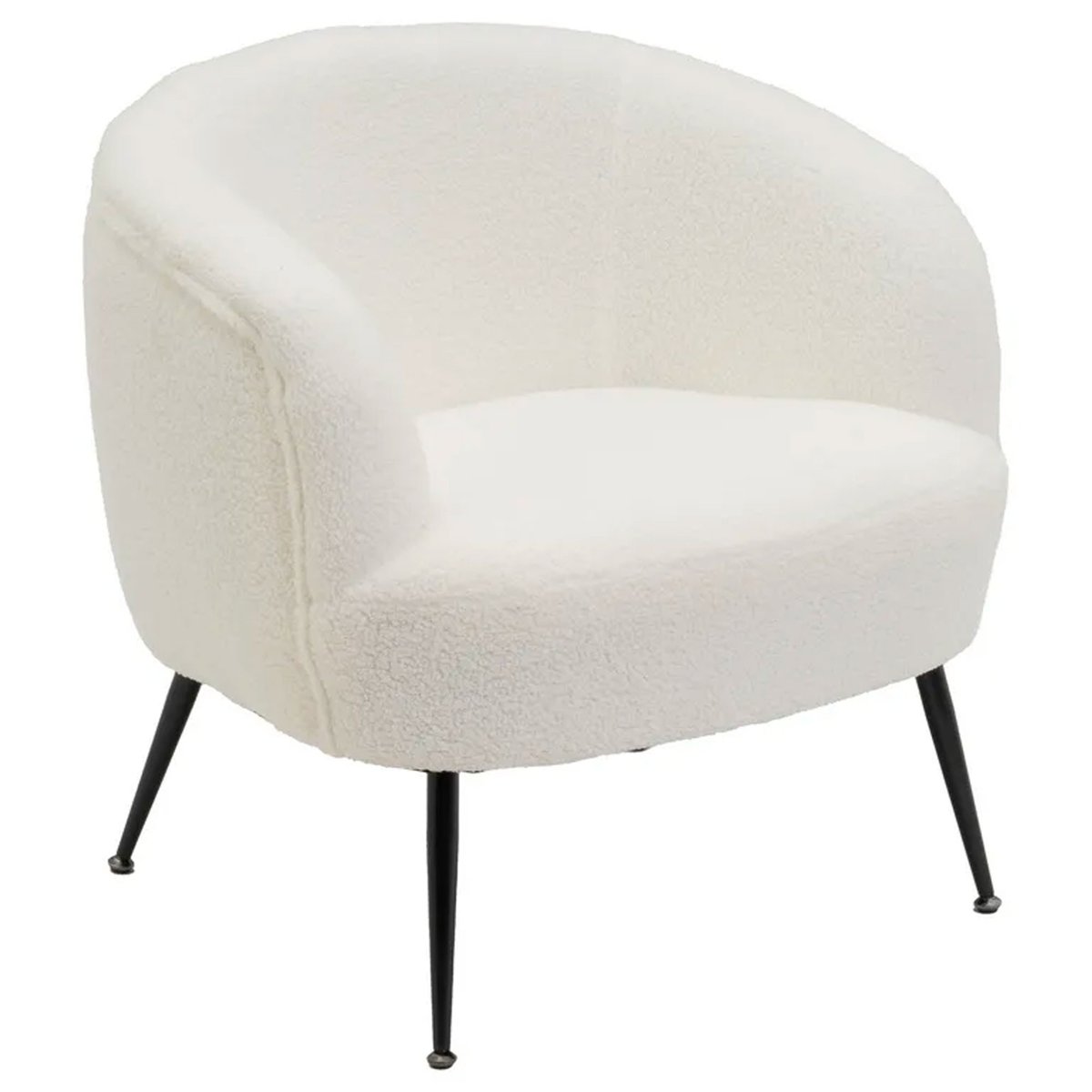 Fauteuil tissu bouclette blanc et pieds métal noir 76x69x70cm blanc, WADIGA