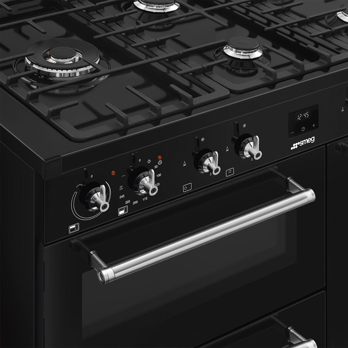 Piano de cuisson gaz 5 feux 100 cm noir noir brillant, SMEG