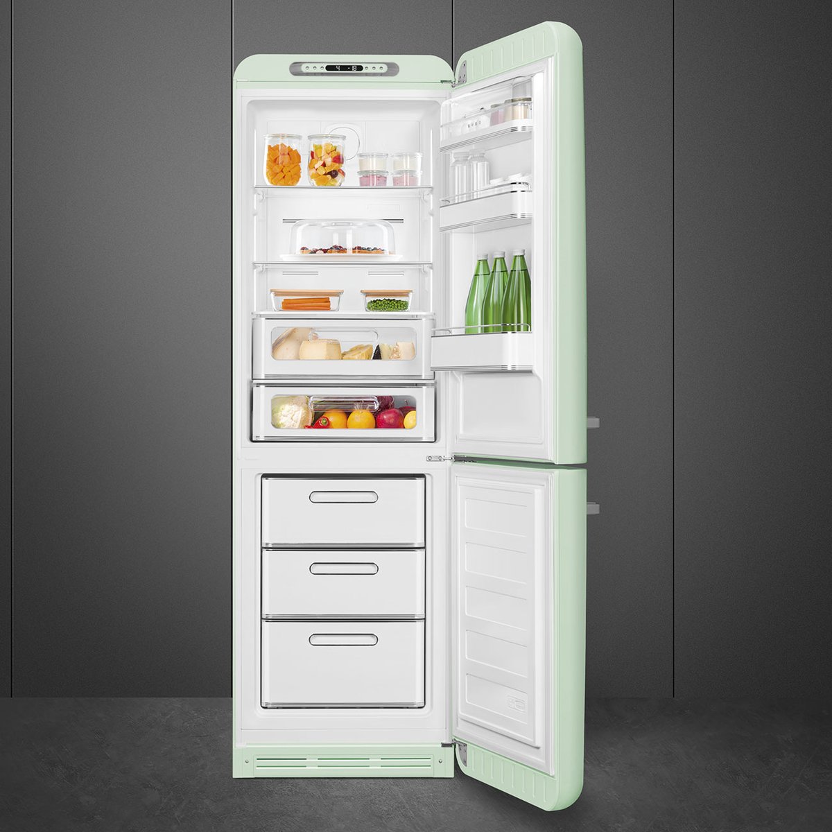Réfrigérateur 2 portes combiné poignées à gauche FAB32 vert d'eau brillant, SMEG