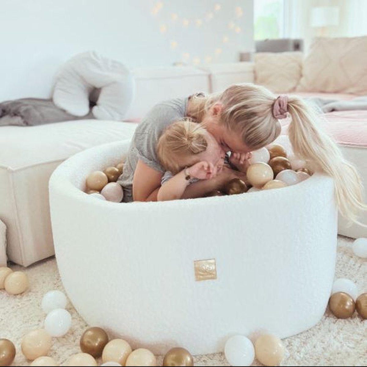 Piscine à balles 200 balles BOUCLE piscine blanche avec des balles rose pastel/menthe/blanc/beige, MEOW BABY