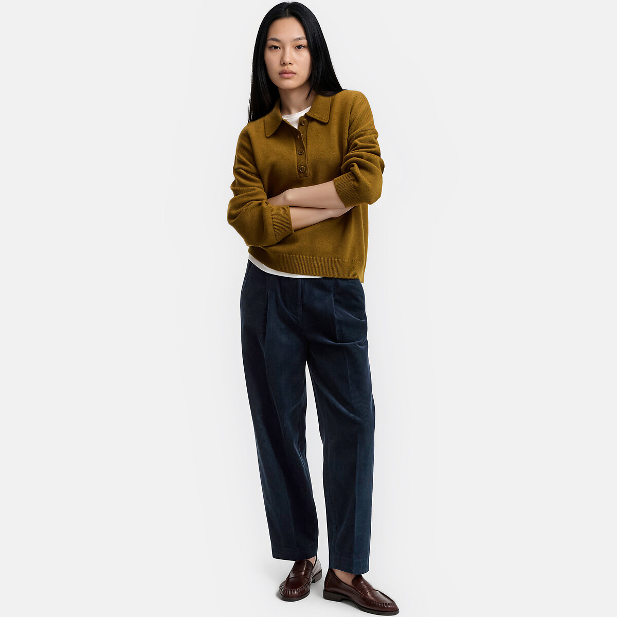 Corduroy Carrot Trousers navy blue, LA REDOUTE COLLECTIONS