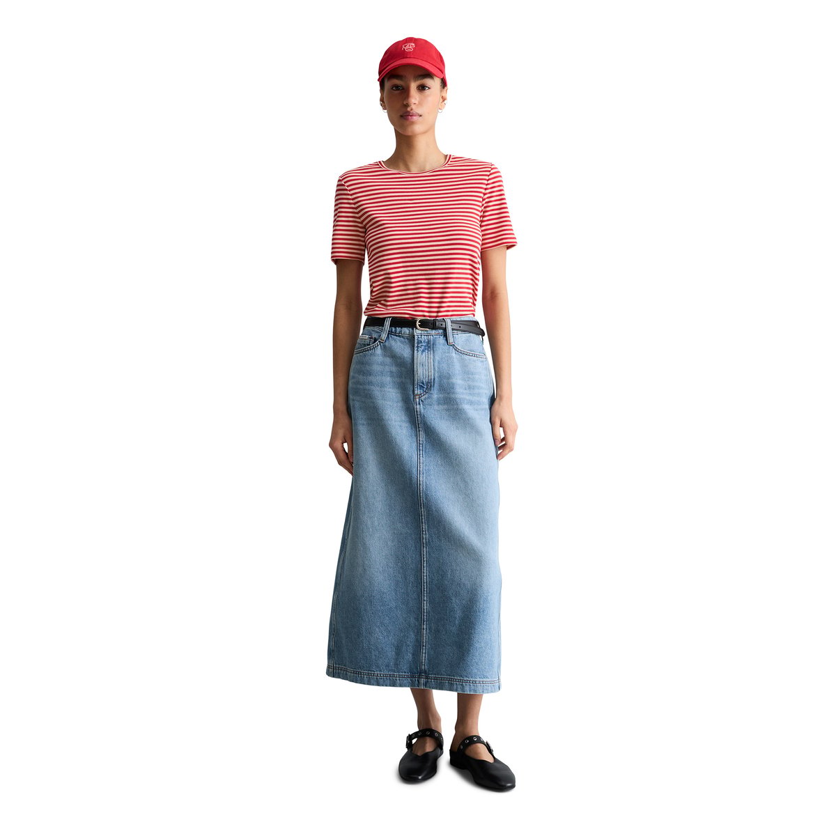 T-shirt slim en jersey côtelé rouge, MARC O’POLO DENIM