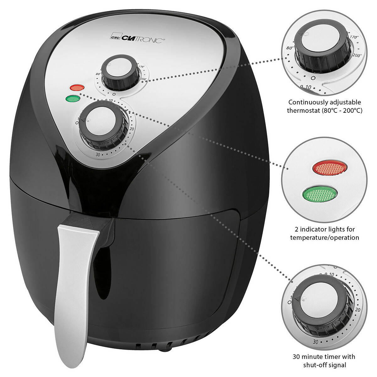 Fritadeira sem óleo, 3,6 L, da Clatronic preto , CLATRONIC
