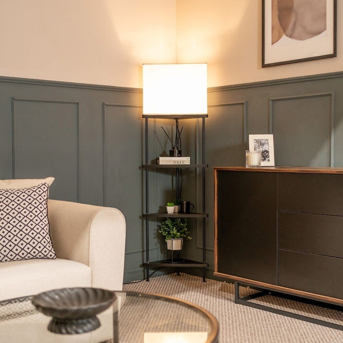 Tessa 3-Shelf Corner Floor Lamp black, SO'HOME