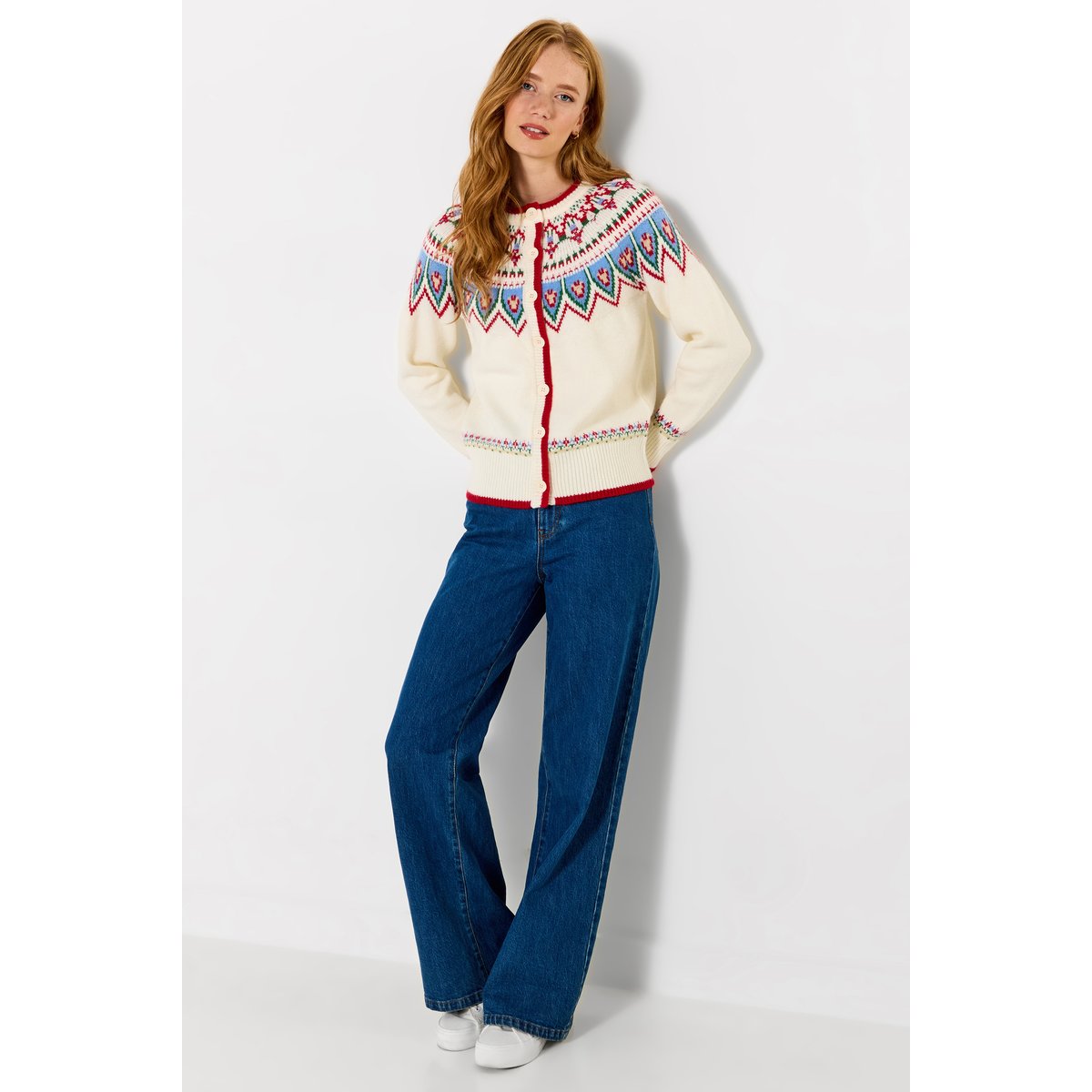 Cardigan Fair Isle Hiver Vintage beige, JOE BROWNS