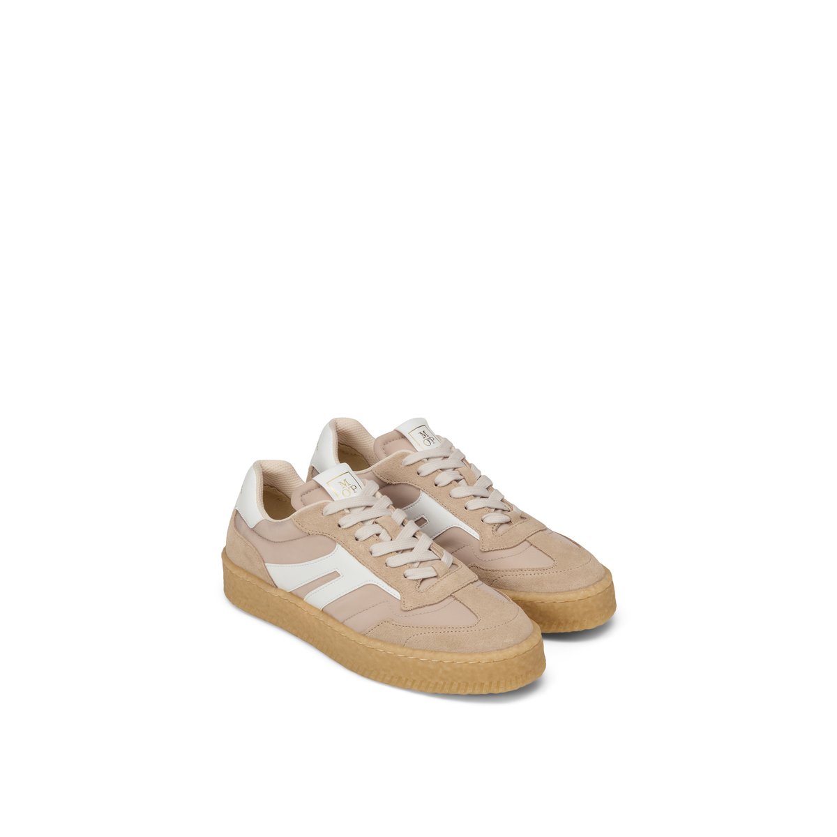 Sneaker Modèle Cortney en cuir velours avec insert en nylon beige, MARC O'POLO