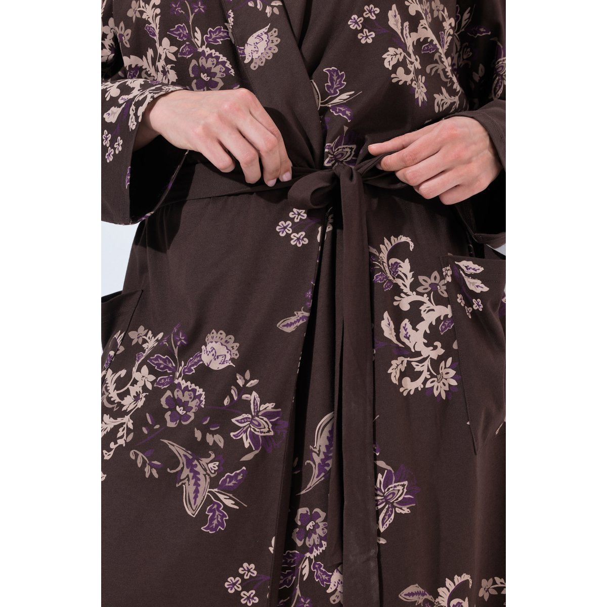 Peignoir en modal mélangé, motif fantaisie marron pin, ULLA POPKEN