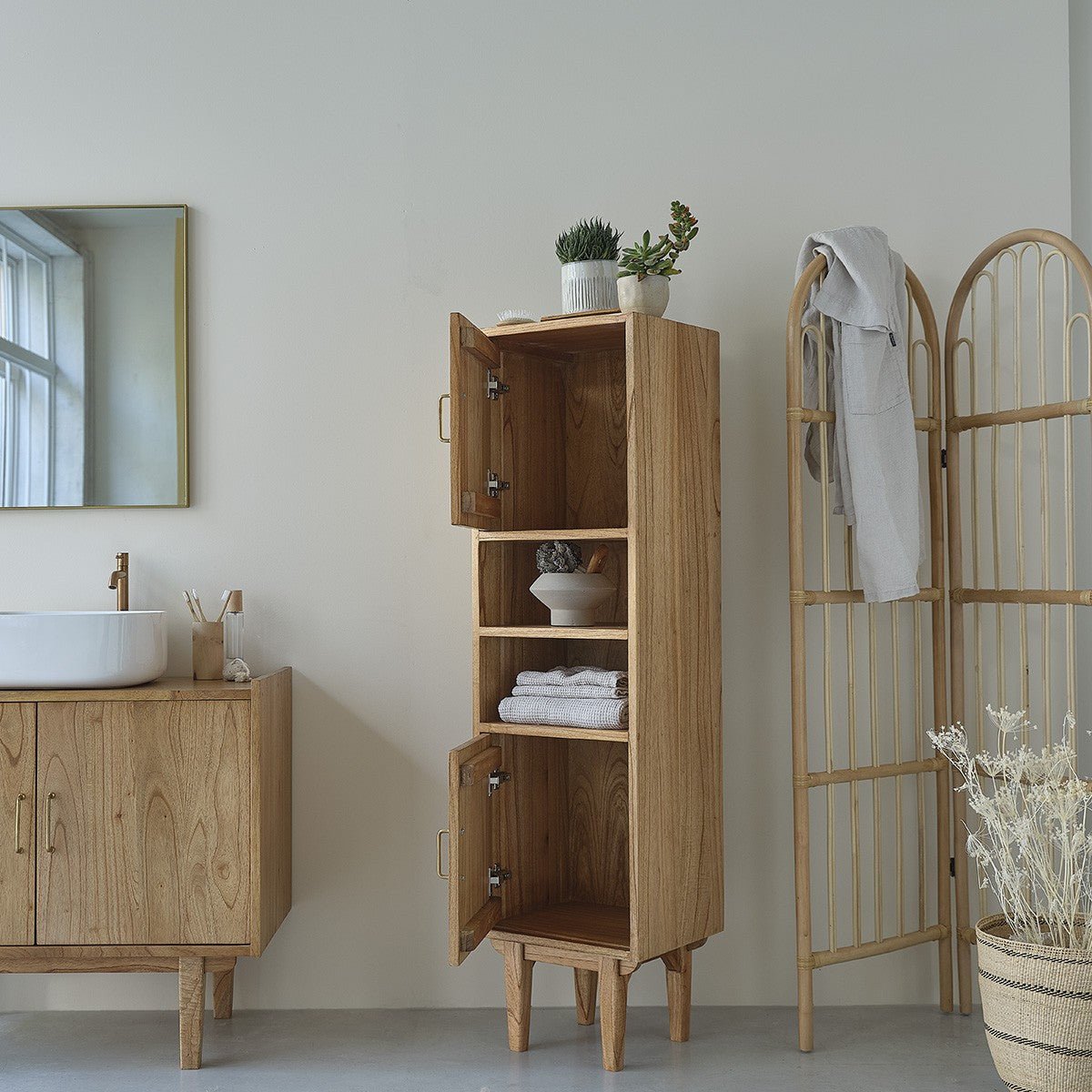 Colonne de salle de bain en bois massif  FIFTIES naturel, BERAH GETAH