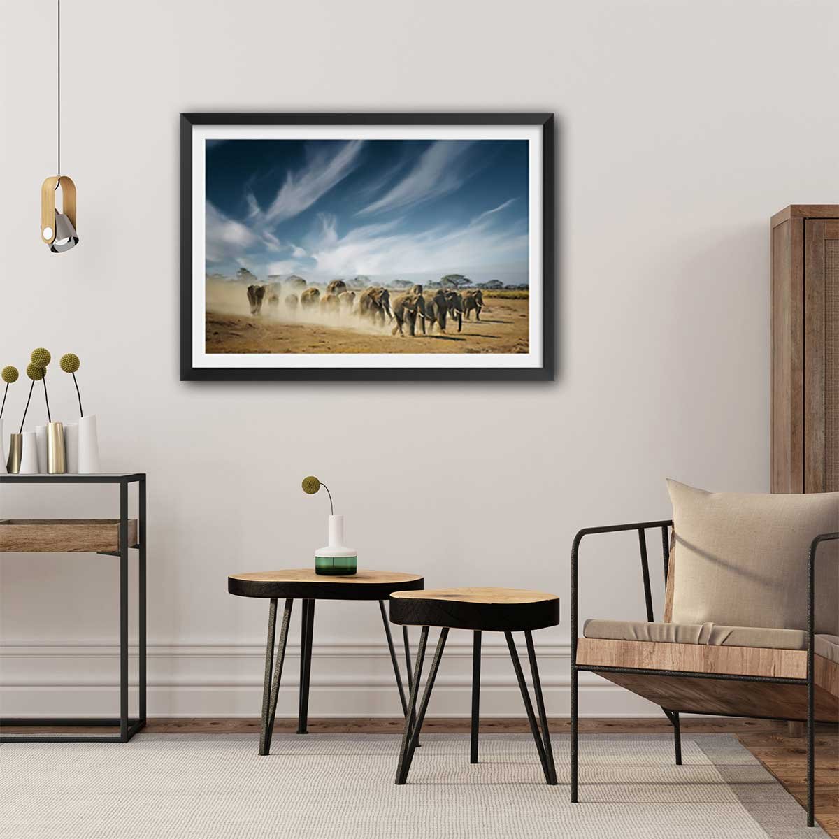 Affiche animaux éléphantfamily affiche + cadre en bois - noir, HEXOA