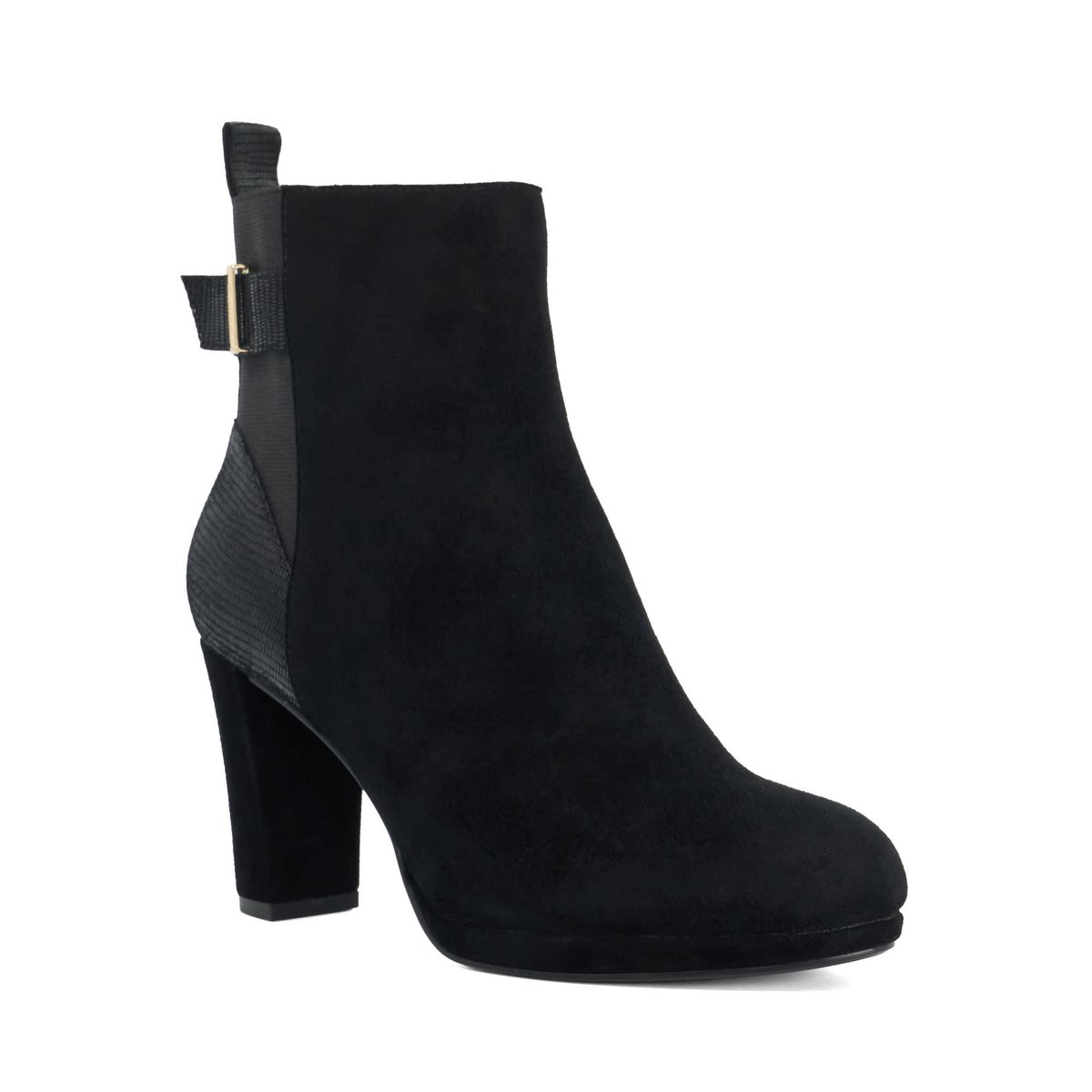 Bottes à talons en cuir à boucle - OLENS black-suede mix, DUNE LONDON