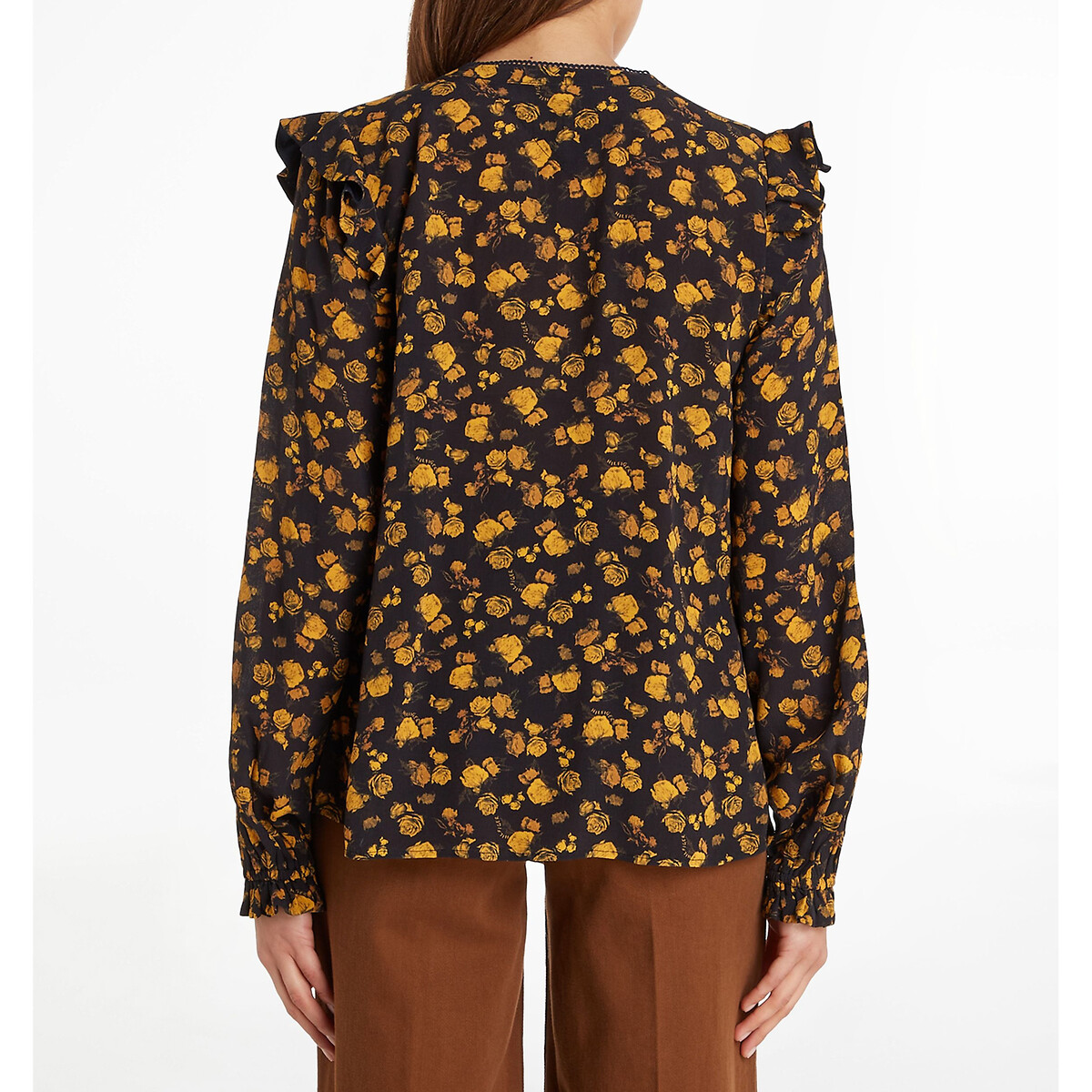 Camicetta scollo a v fantasia floreale, maniche lunghe fantasia arancione, TOMMY HILFIGER