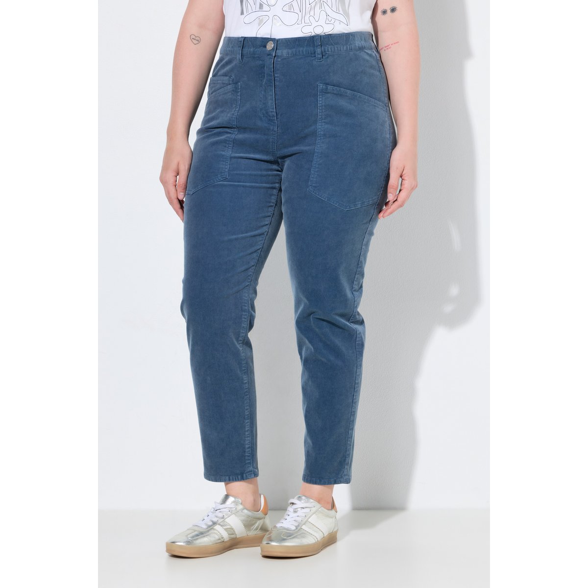 Pantalon en velours côtelé extensible bleu, ULLA POPKEN