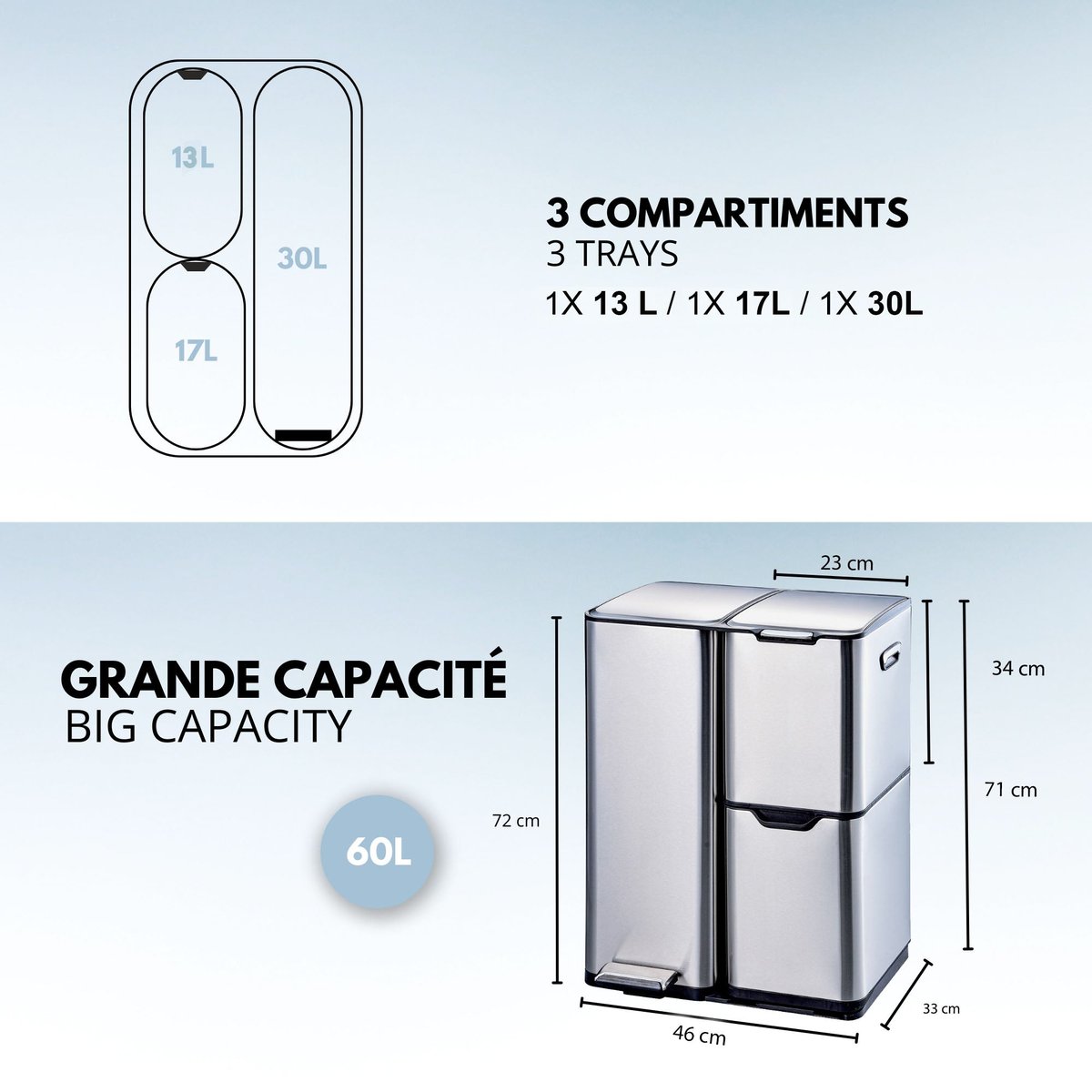 Poubelle de cuisine tri sélectif HAJA argent, KITCHEN MOVE