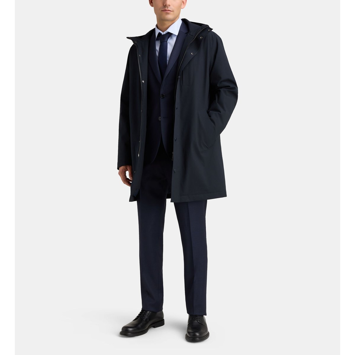 Parka mi longue bielo déperlante à capuche bleu marine, COMPTOIR GL