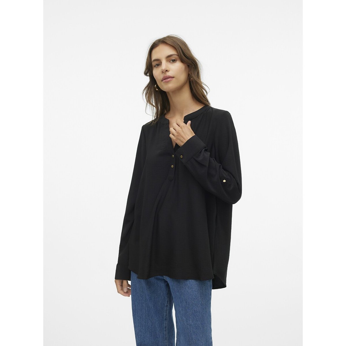 Blouse fluide, col V noir, VERO MODA
