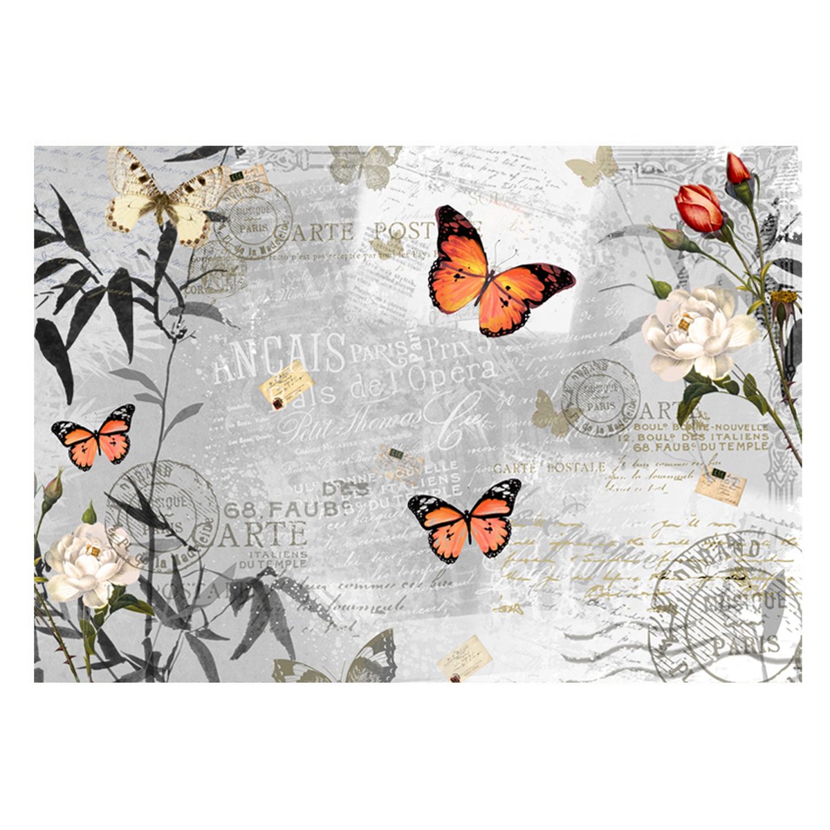 Papier peint intissé panoramique Animaux Butterflies song gris / argent, EDEN