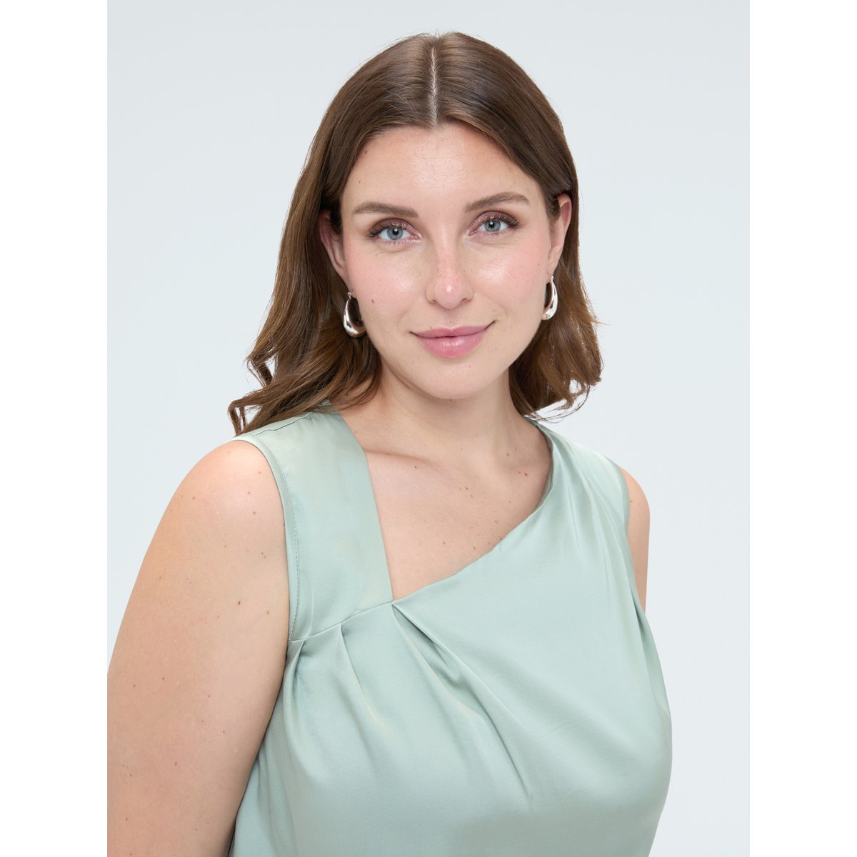 Blouse avec drapé asymétrique vert clair, FIORELLA RUBINO